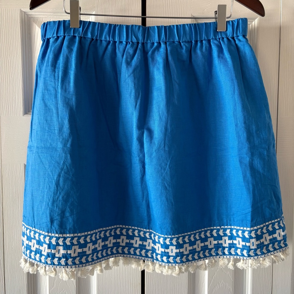J Crew Blue Embroidered Women's Skirt, Size L NWT